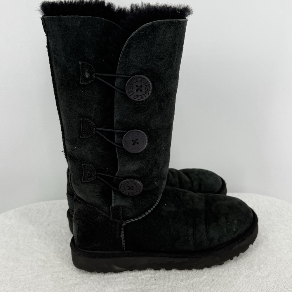 UGG Bailey Button Triplet II Women's Suede Tall Boot, Size 7 - Black (1016227)